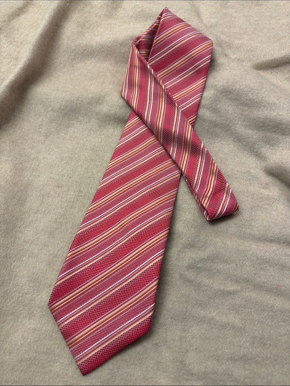 Per Se 100% Silk Red and Gold Striped Men's Tie